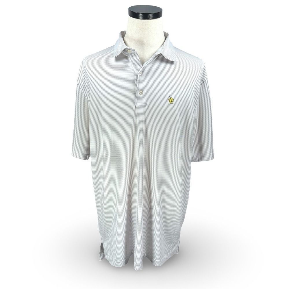 Peter Millar Summer Comfort White Purple Striped Polo Shirt Gulph Mills Mens XL